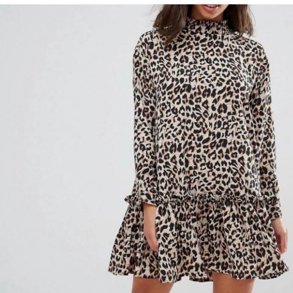 EUC ASOS Leopard Pattern Ruffle Dress
